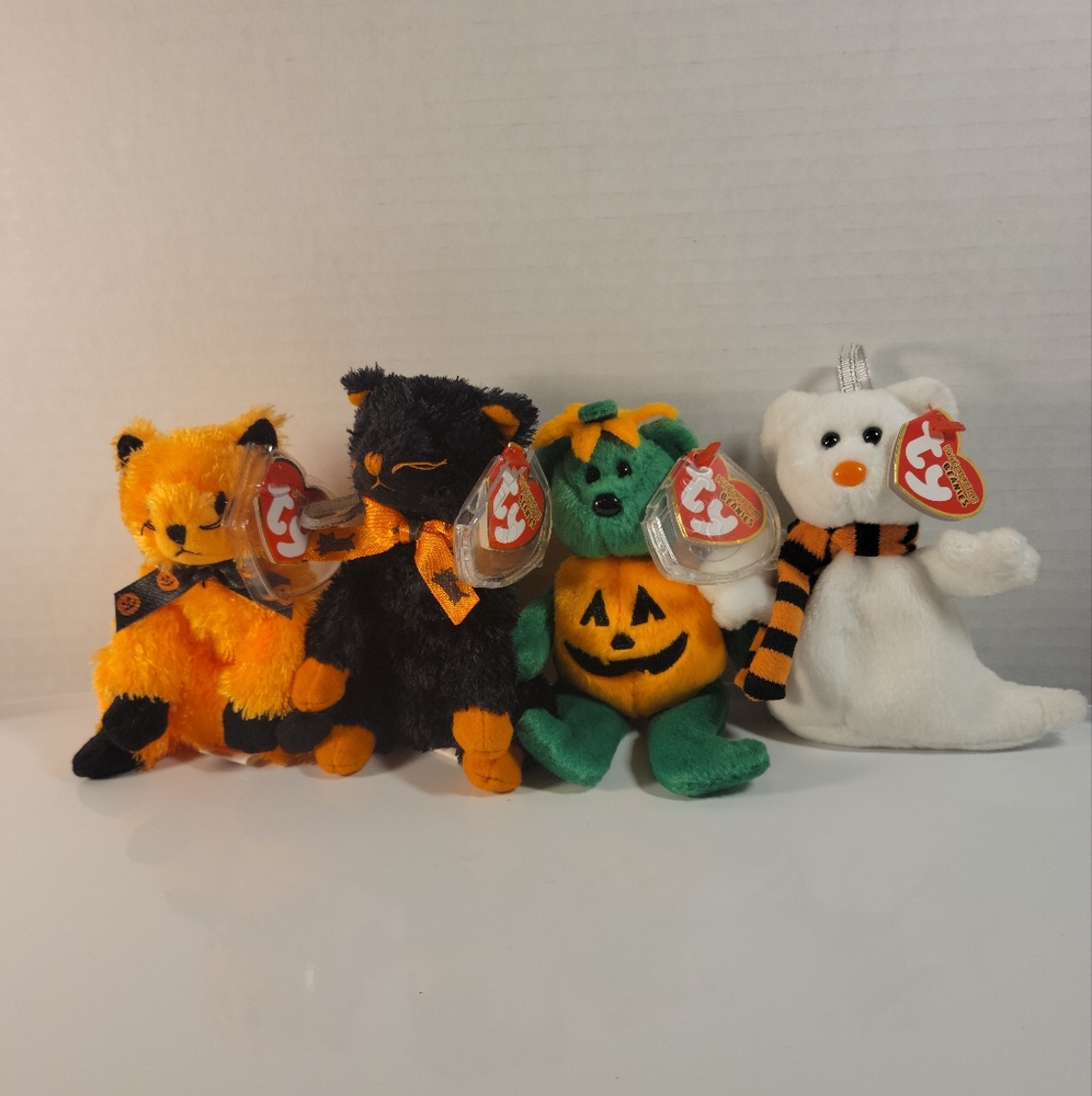 Set of 4 Mini Halloweenie Beanies, Quivers, Scared-e, Fraidy & Tricky Plush